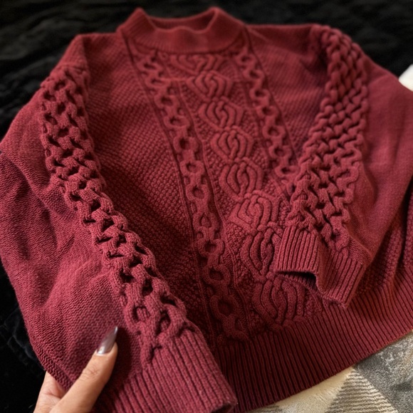 URBAN OUTFITTERS Maroon Cable Knit Turtleneck Sweater - Picture 3 of 13